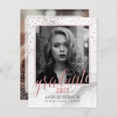 PixDezines Afstuderen Foto's/Marble+Roos Gold Aankondigingskaart (Voorkant / Achterkant)