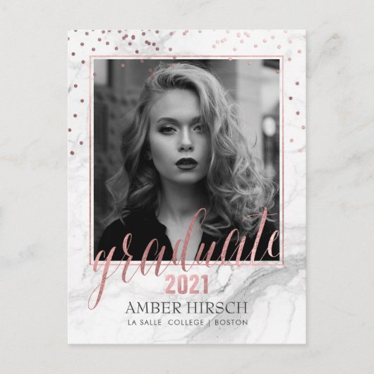 PixDezines Afstuderen Foto's/Marble+Roos Gold Aankondigingskaart (Voorkant)