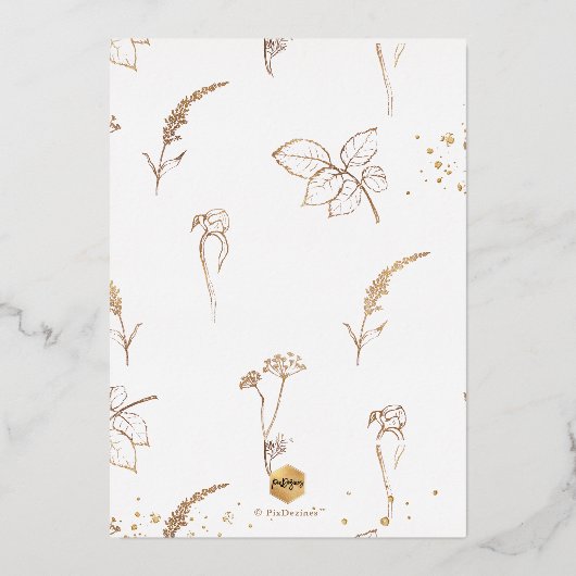 PixDezines Afstuderen Herbacous Real Gold Folie Uitnodiging (Achterkant)