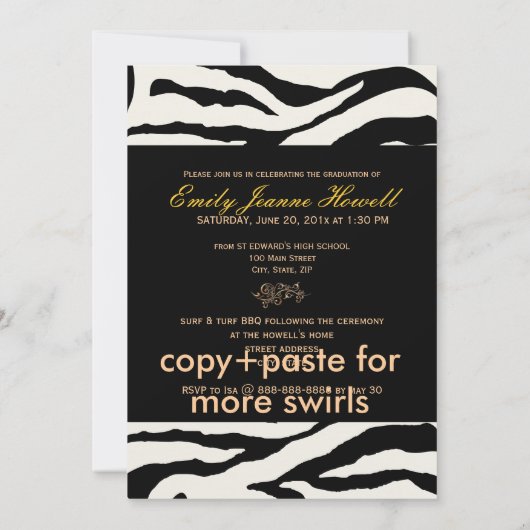 PixDezines Afstuderen, Zebra Print Kaart (Achterkant)