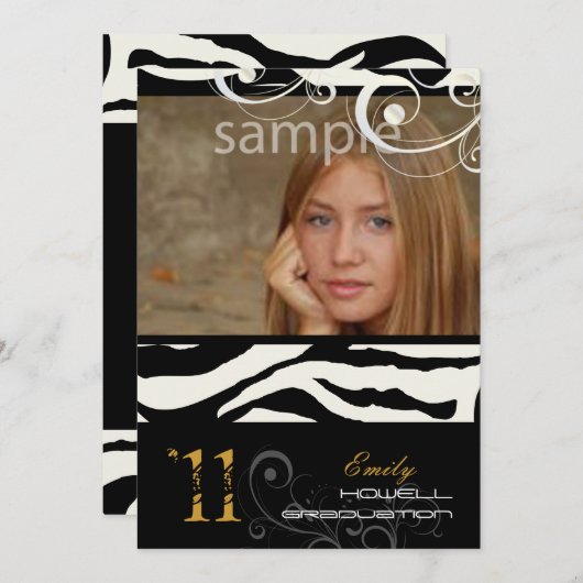 PixDezines Afstuderen, Zebra Print Kaart (Voorkant / Achterkant)