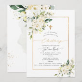 PixDezines Alabaster Rozen H2 Flowers Christening Kaart (Voorkant / Achterkant)