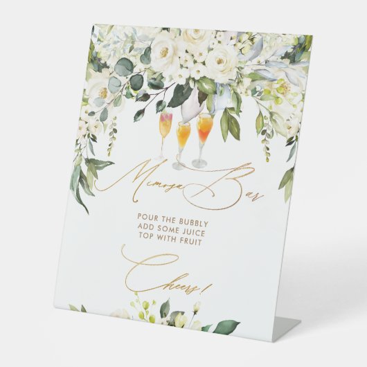 PixDezines Alabaster Rozen Mimosa Bar Reclamebord Met Voetstuk (Voorkant)