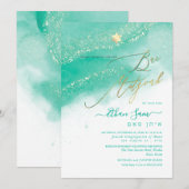 PixDezines Alcohol+Ink Aruba Green Bar Mitzvah Kaart (Voorkant / Achterkant)