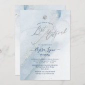PixDezines Alcohol+Ink Dusty Blue Silver Mitzvah Kaart (Voorkant / Achterkant)