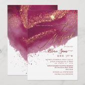 PixDezines Alcohol+Ink Maroon/Sangria Bar Mitzvah Kaart (Voorkant / Achterkant)
