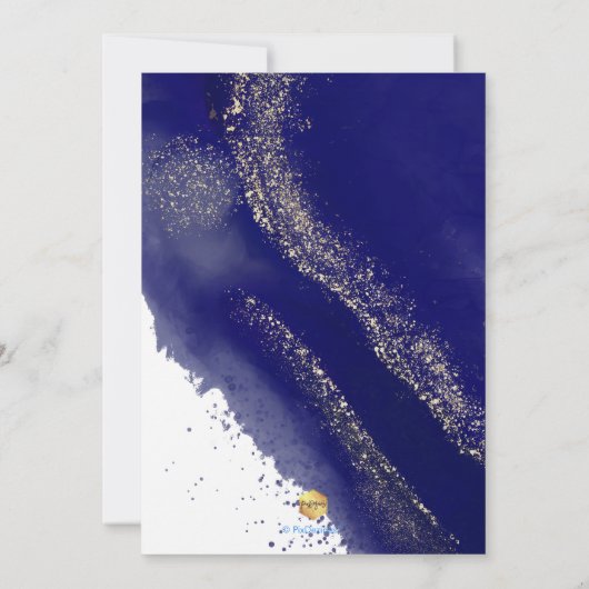 PixDezines Alcohol+Ink Navy Blauwe Bar Mitzvah Kaart (Achterkant)