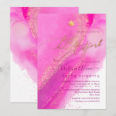 PixDezines Alcohol+Ink Roze Bat Mitzvah Kaart (Voorkant / Achterkant)