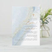 PixDezines Alcohol+Ink Stoffig Blauw Goud Doop Kaart (Staand voorkant)