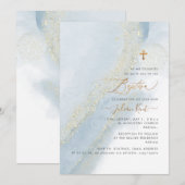 PixDezines Alcohol+Ink Stoffig Blauw Goud Doop Kaart (Voorkant / Achterkant)