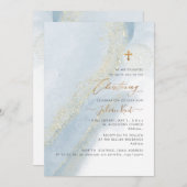 PixDezines Alcohol+Ink Stoffig Blauw Goud Doopsel Kaart (Voorkant / Achterkant)