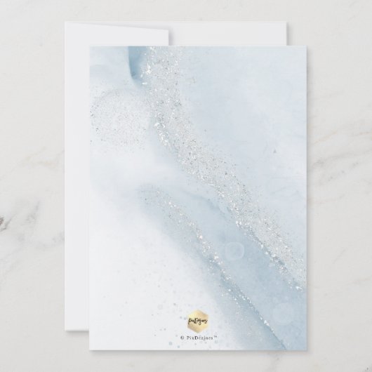 PixDezines Alcohol+Ink Stoffig Blauw Zilver Doop Kaart (Achterkant)