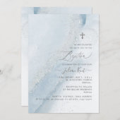 PixDezines Alcohol+Ink Stoffig Blauw Zilver Doop Kaart (Voorkant / Achterkant)