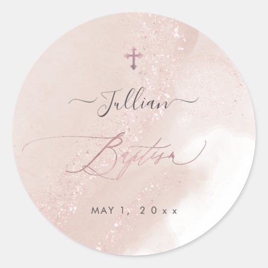 PixDezines Alcohol Stoffig Roze Rose Goud Doop Ronde Sticker (Voorkant)