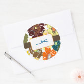 PixDezines Alegre Retro Bloem, Monogram Ronde Sticker (Envelop)