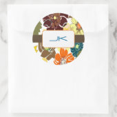 PixDezines Alegre Retro Bloem, Monogram Ronde Sticker (Tas)