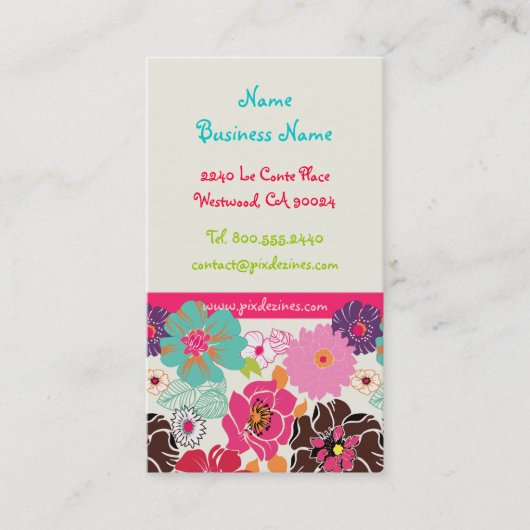 PixDezines Alegre retro bloemen profielkaarten Visitekaartje (Voorkant)