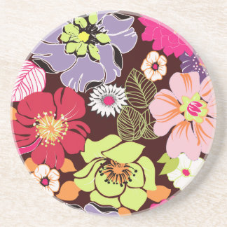 PixDezines Alegre Retro Floral, Aangepaste achterg Zandsteen Onderzetter