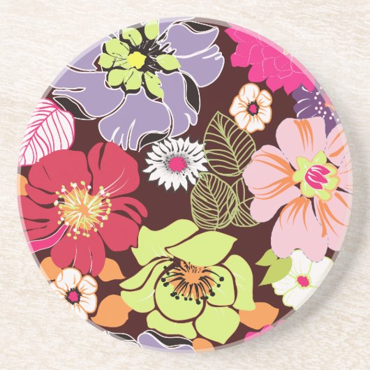 PixDezines Alegre Retro Floral, Aangepaste achterg Zandsteen Onderzetter (Voorkant)