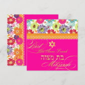 PixDezines Alegre retro floral, Bat Mitswa Kaart (Voorkant / Achterkant)