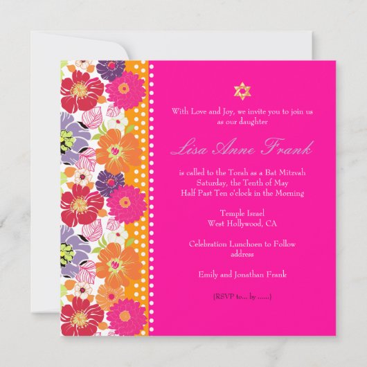 PixDezines Alegre retro floral, Bat Mitswa Kaart (Achterkant)