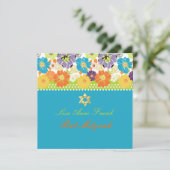 PixDezines Alegre retro floral, Bat Mitswa Kaart (Staand voorkant)