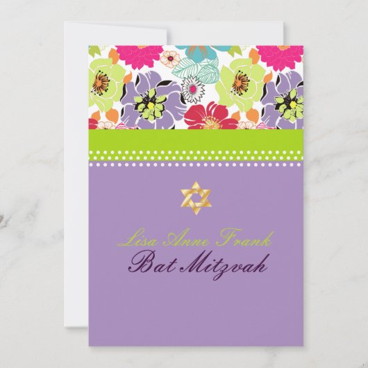 PixDezines Alegre retro floral, Bat Mitzvah Kaart (Voorkant)