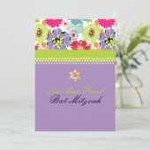 PixDezines Alegre retro floral, Bat Mitzvah Kaart (Staand voorkant)