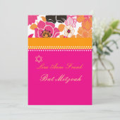 PixDezines Alegre retro floral, Bat Mitzvah Kaart (Staand voorkant)