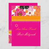PixDezines Alegre retro floral, Bat Mitzvah Kaart (Voorkant / Achterkant)
