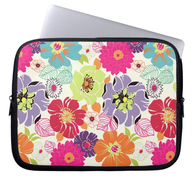 PixDezines Alegre Retro Floral, DIY achtergrond Laptop Sleeve (Voorkant)