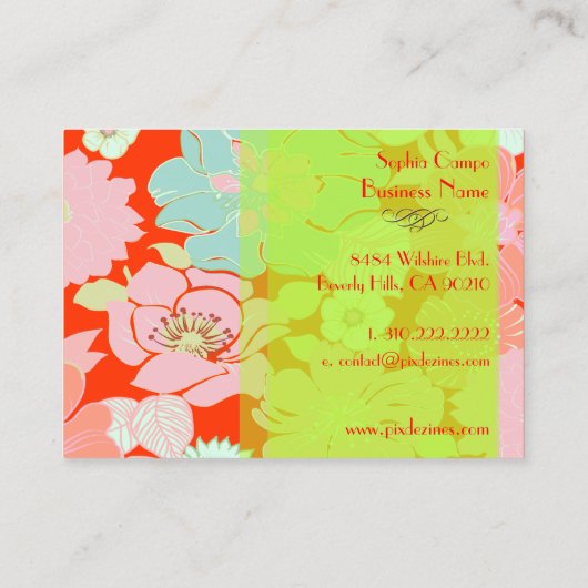 PixDezines Alegre Retro Floral, DIY achtergrond Visitekaartje (Achterkant)