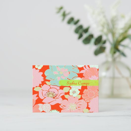 PixDezines Alegre Retro Floral, DIY achtergrond Visitekaartje (Staand voorkant)