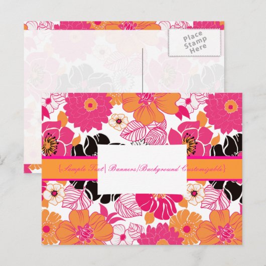 PixDezines Alegre Retro Floral, Marketing Briefkaa Briefkaart (Voorkant / Achterkant)