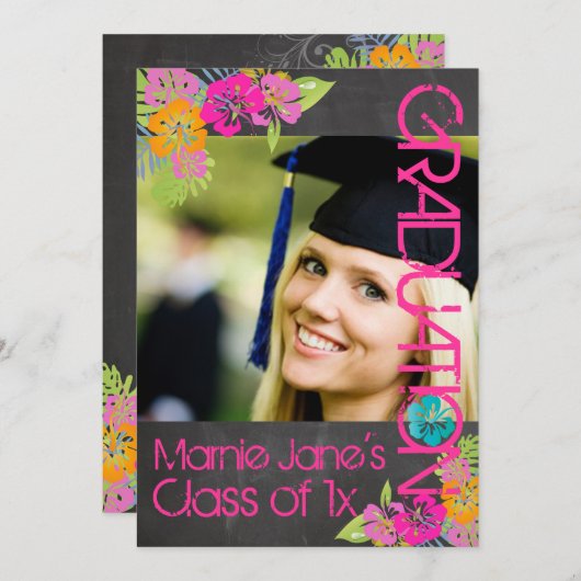 PixDezines alkboard+floral/afstuderen Kaart (Voorkant / Achterkant)