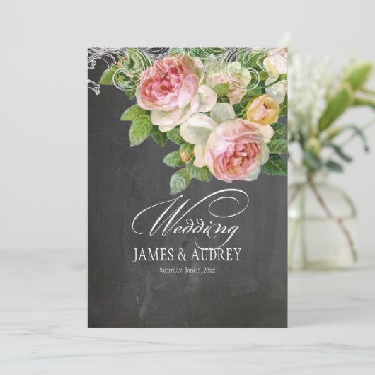 PixDezines alkboard/rococo/ roze rozen Kaart (Staand voorkant)