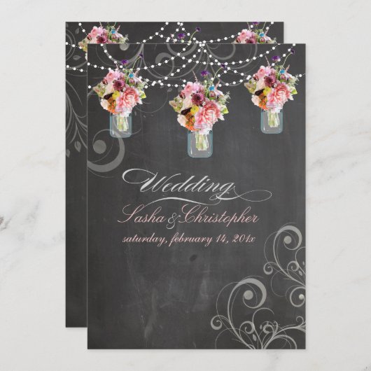 PixDezines-alkdboard+mason-jars+wilde bloemen Kaart (Voorkant / Achterkant)