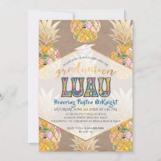 PixDezines Aloha Ananas, Afstuderen Luau Kaart (Achterkant)