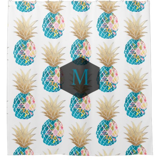 PixDezines Aloha Ananas/Aqua/DIY achtergrond Douchegordijn (Voorkant)