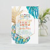 PixDezines Aloha Ananas/Blauwgroen/Afstuderen Luau Kaart (Staand voorkant)