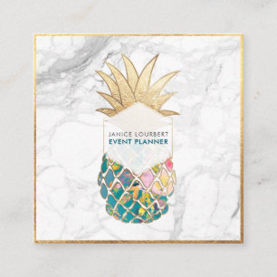 PixDezines ALOHA ANANAS/BLAUWGROEN BLAUW/FAUX GOUD Vierkante Visitekaartje