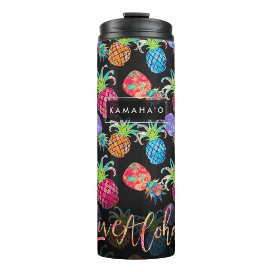 PIXDEZINES ALOHA ANANAS FAUX GOUDEN FOLIE THERMOSBEKER (Voorkant)
