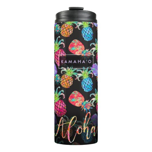 PIXDEZINES ALOHA ANANAS FAUX GOUDEN FOLIE THERMOSBEKER (Voorkant)