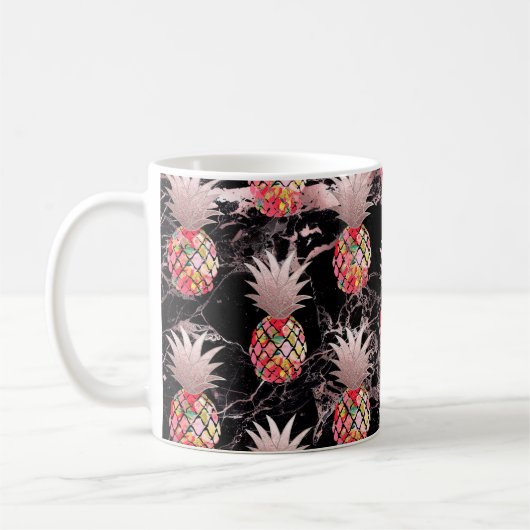 PixDezines Aloha Ananas+Faux Roos Goud Koffiemok (Links)