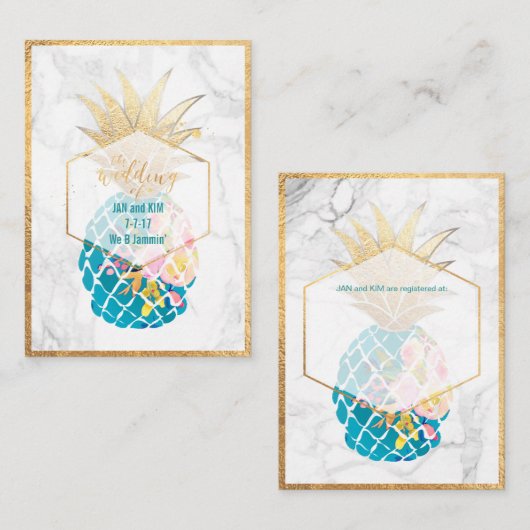 PixDezines Aloha Ananas/Goud/Marmer/Behuizing Informatiekaartje (Voorkant / Achterkant)