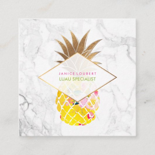 PixDezines Aloha Ananas/Goud/Marmer Vierkante Visitekaartje (Voorkant)