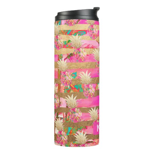 PixDezines Aloha Ananas/Hot Pink+Faux GOld Thermosbeker (Gedraaid links)