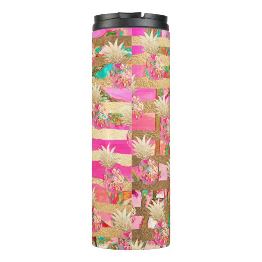PixDezines Aloha Ananas/Hot Pink+Faux GOld Thermosbeker (Achterkant)