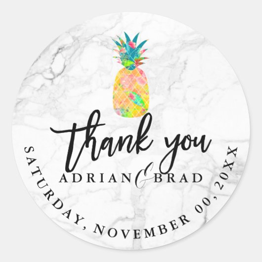 PixDezines Aloha Ananas/Marmer Ronde Sticker (Voorkant)