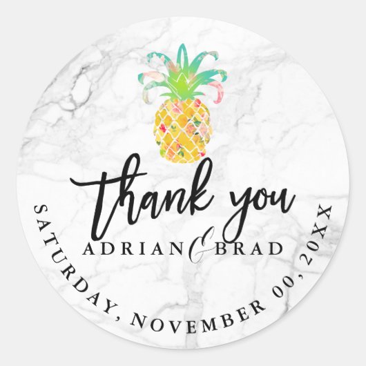 PixDezines Aloha Ananas/Marmer Ronde Sticker (Voorkant)